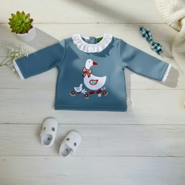 SUDADERA NIÑA AZUL OCÉANO OCA CUELLO VOLANTE KIZ