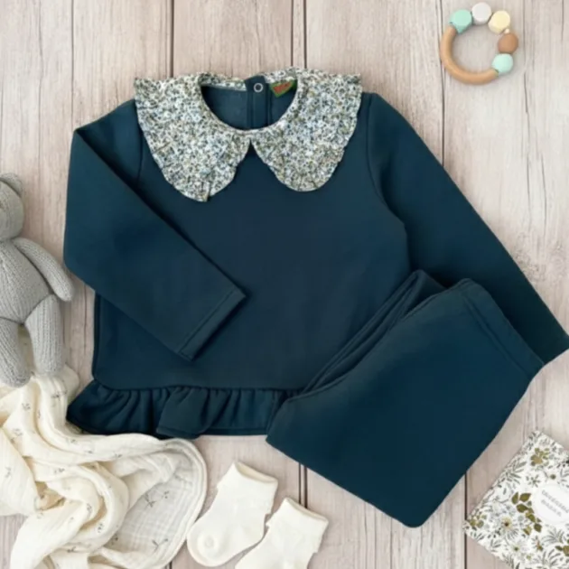 CHANDAL NIÑA AZUL PETROLEO CUELLO PETER PAN FLORES KIZ