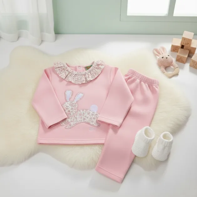 CHANDAL NIÑA ROSA BEBÉ CONEJITO VOLANTE TELA KIZ