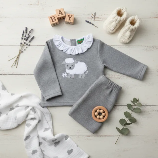CHANDAL NIÑA GRIS OVEJITA CUELLO VOLANTE KIZ