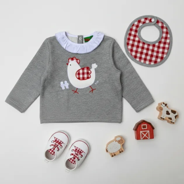 SUDADERA NIÑA GRIS GALLINA CUELLO VOLANTE KIZ