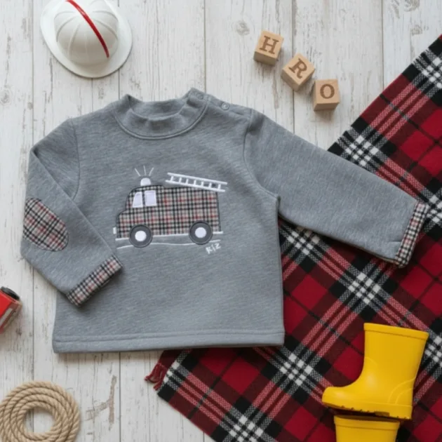 SUDADERA NIÑO GRIS BOMBEROS VUELTA MANGAS KIZ