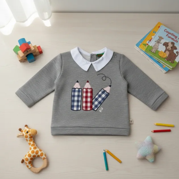 SUDADERA NIÑO GRIS LÁPICES CUELLO BEBÉ BLANCO KIZ
