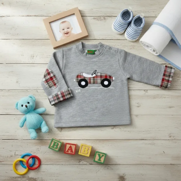 SUDADERA NIÑO GRIS COCHE VUELTA MANGAS KIZ