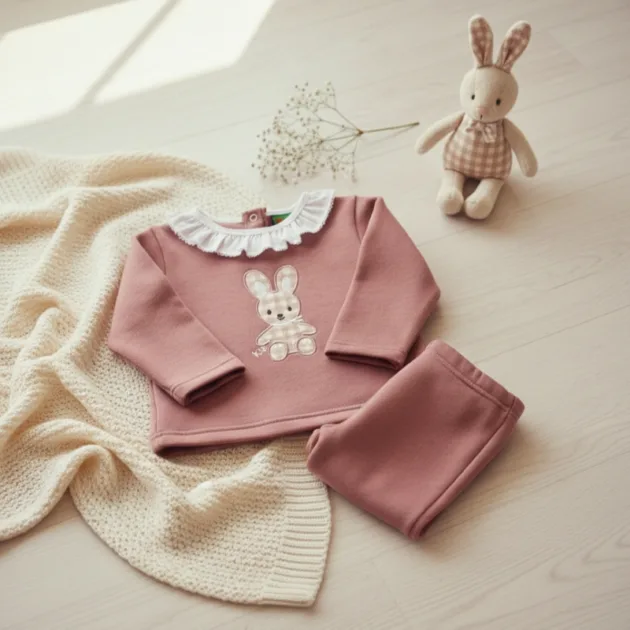 CHANDAL NIÑA ROSA EMPOLVADO CONEJITO VOLANTE KIZ