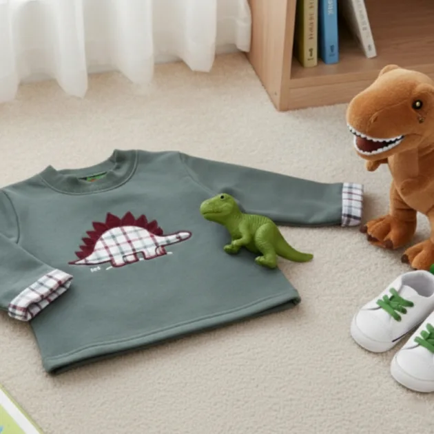 SUDADERA NIÑO VERDE LIQUEN DINO VUELTA MANGAS KIZ