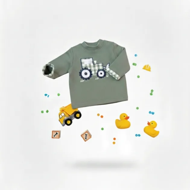 SUDADERA NIÑO VERDE LIQUEN EXCAVADORA VUELTA MANGAS KIZ