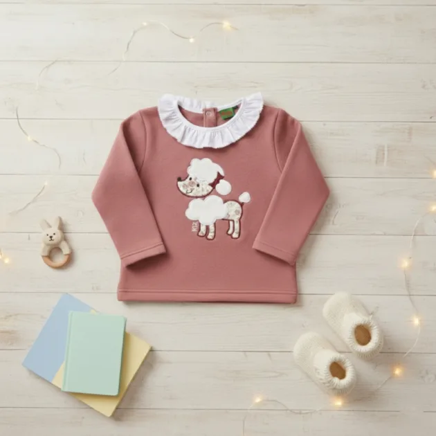 SUDADERA NIÑA ROSA TOSCANA PERRITA CUELLO VOLANTE KIZ