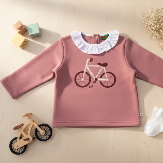 SUDADERA NIÑA ROSA TOSCANA BICICLETA CUELLO VOLANTE KIZ