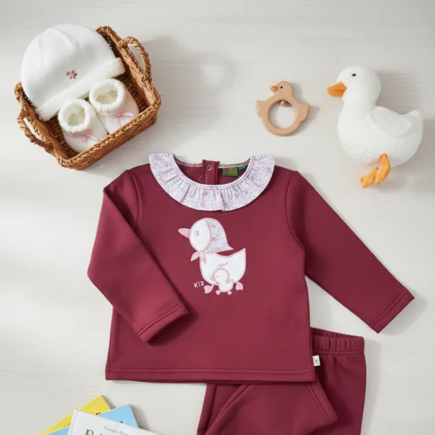 CHANDAL NIÑA GUINDA MAMÁ PATA CUELLO VOLANTE TELA KIZ