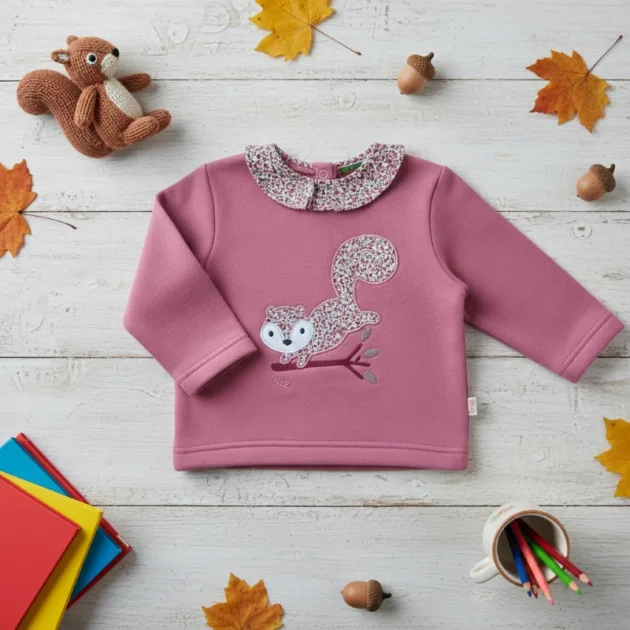 SUDADERA NIÑA ROSA TOSCANA ARDILLA CUELLO VOLANTE TELA KIZ