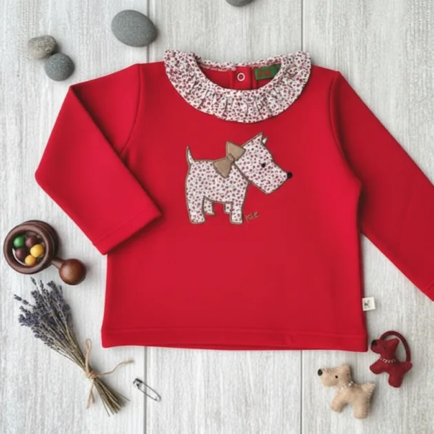 SUDADERA NIÑA ROJO SCOTTY CUELLO VOLANTE TELA KIZ