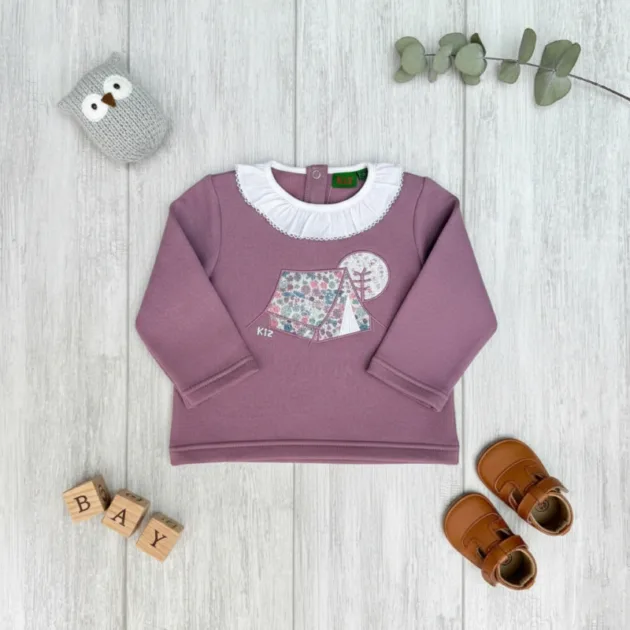SUDADERA NIÑA MALVA TIENDA DE CAMPAÑA CUELLO VOLANTE KIZ