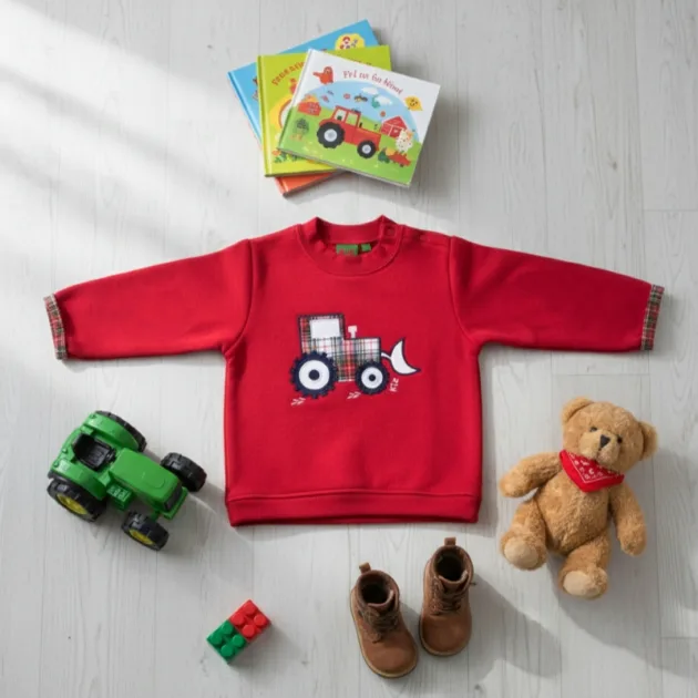 SUDADERA NIÑO ROJO EXCAVADORA VUELTA MANGAS KIZ