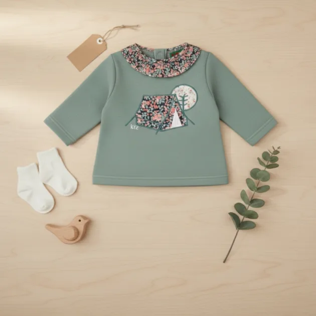 SUDADERA NIÑA MINT TIENDA DE CAMPAÑA CUELLO VOLANTE TELA KIZ