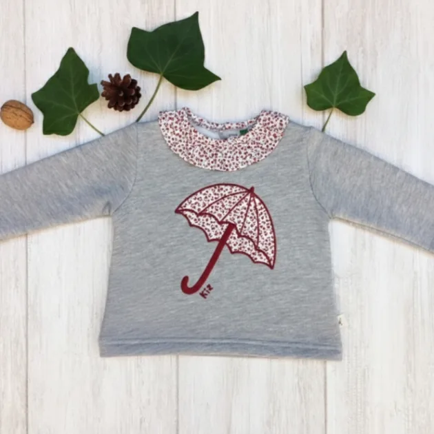 SUDADERA NIÑA GRIS PARAGUAS CUELLO VOLANTE TELA KIZ