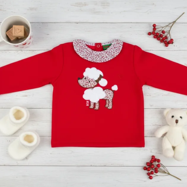 SUDADERA NIÑA ROJO PERRITA CUELLO VOLANTE TELA KIZ