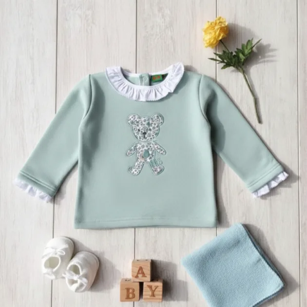 SUDADERA NIÑA MINT OSO CUELLO VOLANTE TELA KIZ