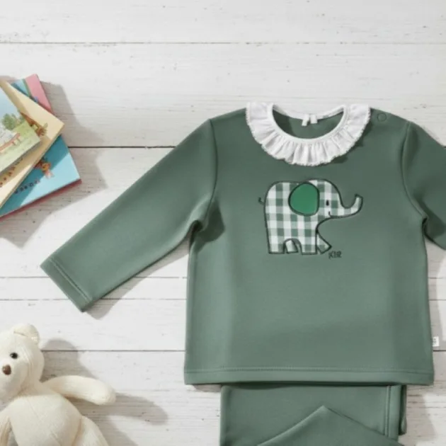 CHANDAL NIÑA VERDE LIQUEN ELEFANTE CUELLO VOLANTE KIZ