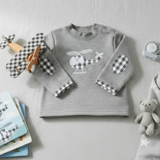 SUDADERA NIÑO GRIS HELICÓPTERO VUELTA MANGAS KIZ