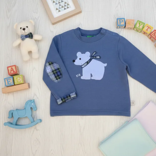 SUDADERA NIÑO AZUL MARINO OSO POLAR VUELTA MANGAS KIZ