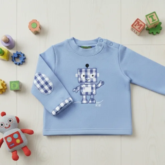 SUDADERA NIÑO AZUL CLARO ROBOT VUELTA MANGAS KIZ