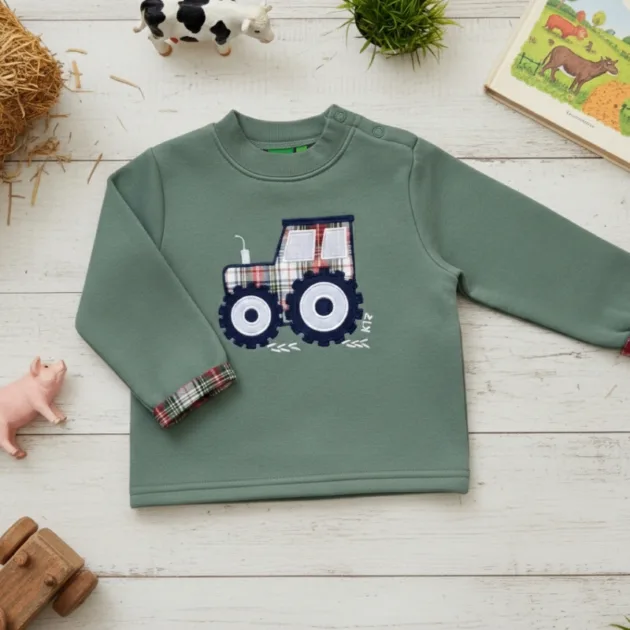 SUDADERA NIÑO VERDE LIQUEN TRACTOR VUELTA MANGAS KIZ