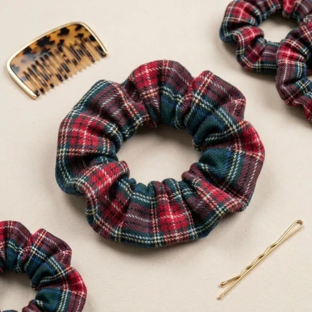 SCRUNCHIE CUADROS ROJOS Y VERDES