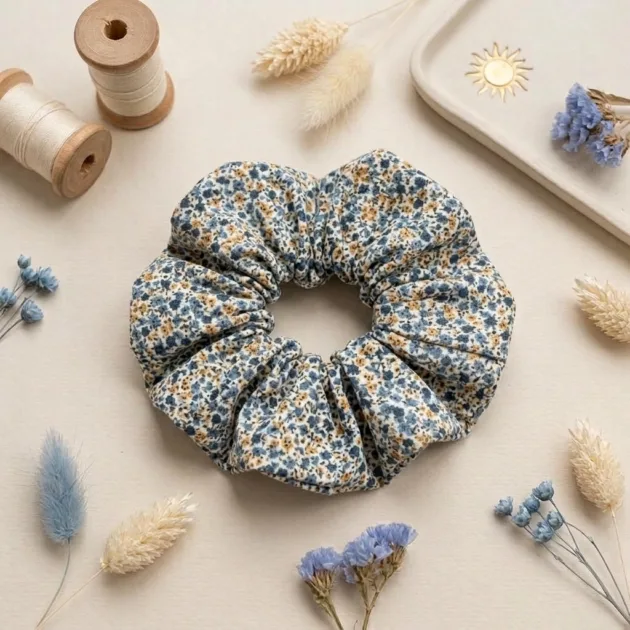 SCRUNCHIE FLORES AZULES